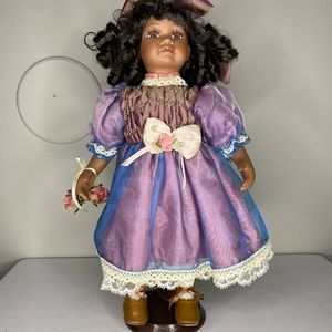 Seymour Mann Connoisseur Porcelain Collection African American Doll with Stand